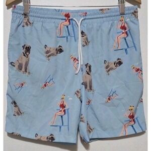 RSVLTS Sandlot Hawaiian Teal Sz M Beach Dog Shorts Trunks‎ Mens Swim Ocean EUC